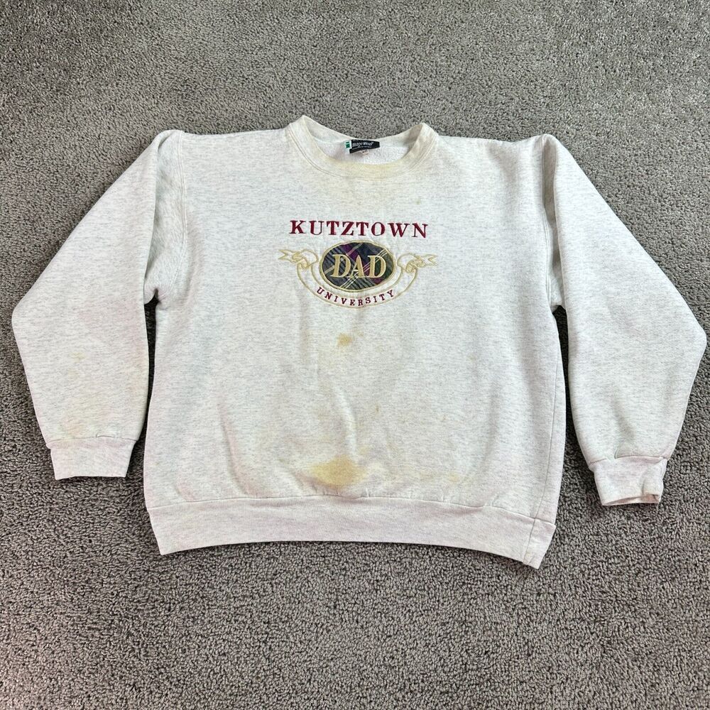 VINTAGE Kutztown Golden Bears Sweatshirt Mens XL Gray DAD Embroidered FLAW